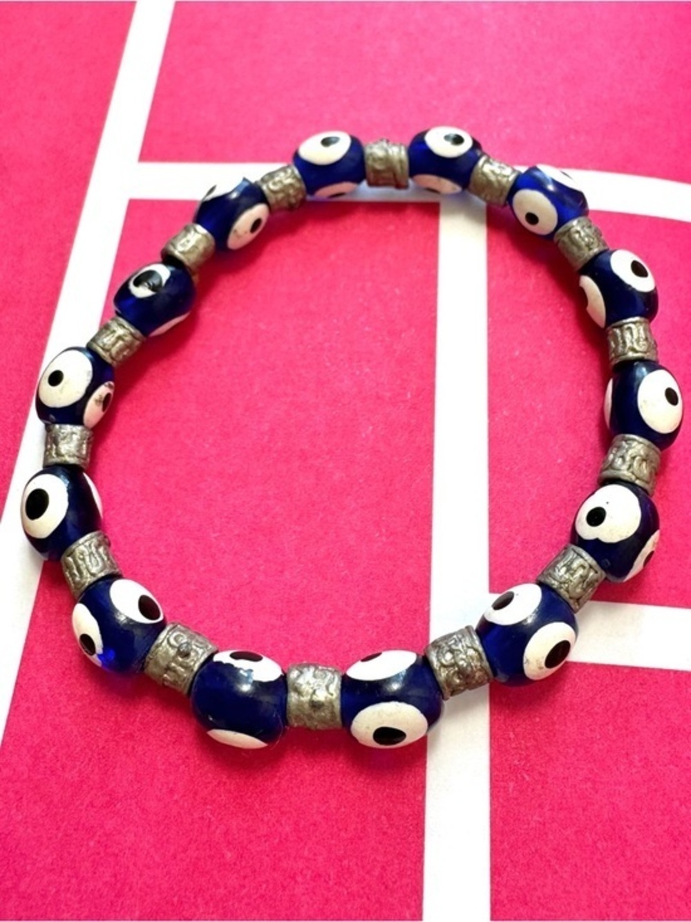 Vintage Navy Blue Evil Eye Bead Stretch Bracelet